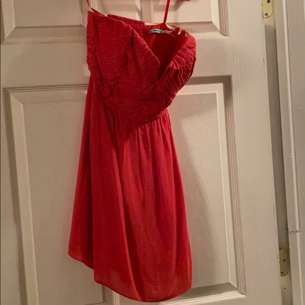 Strapless coral dress